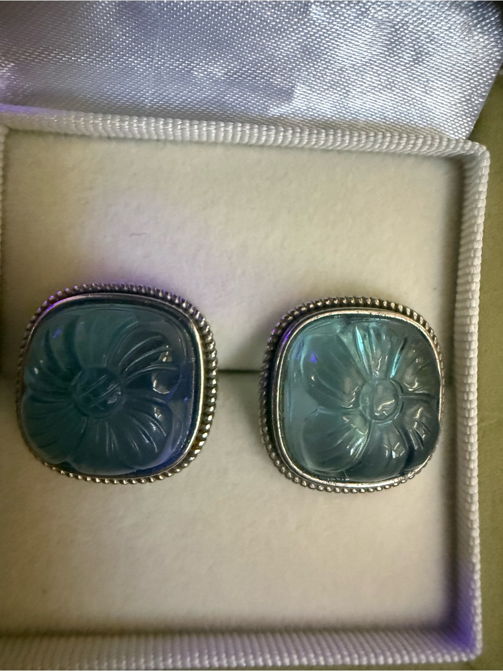 Aquamarine Sterling Silver Carved Earrings
